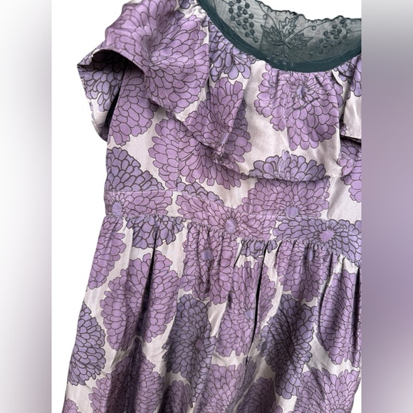 Anthropologie Lit Purple Ruffle 100% Silk Lace Dress Size 10 Lined Floral - Picture 3 of 9